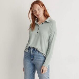 Madewell Dreamiest Knit Long-Sleeve Henley Polo Sweatshirt Size M Cozy Cute NWT